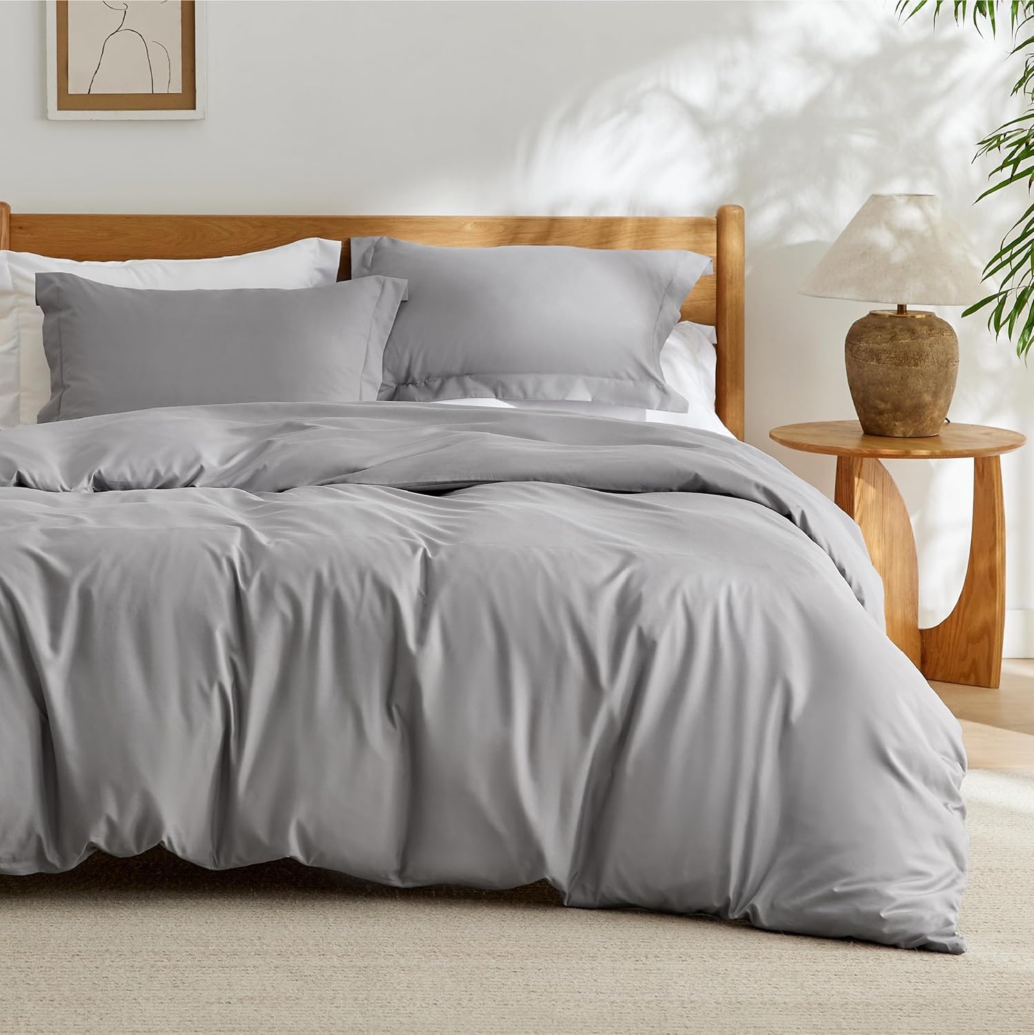 Bedsure Grey Duvet Cover Oversized Queen Size - Soft Double Brushed Duvet Cover For Kids With Zipper Closure, 3 Pieces, Includes