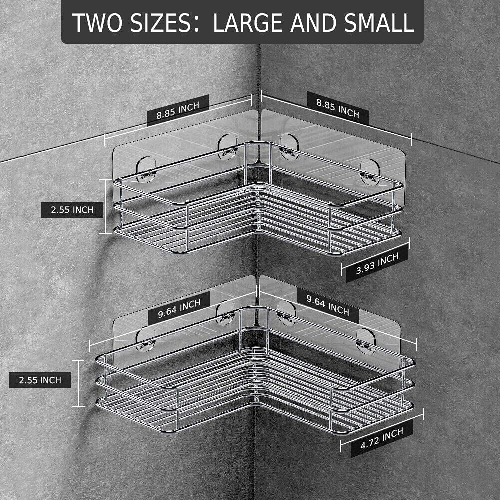 Nieifi Corner Shower Shelves Stainless Steel, Adhesive Shower Caddy Basket Rack With Hooks, Rust Proof For Bathroom Shelf Shampo