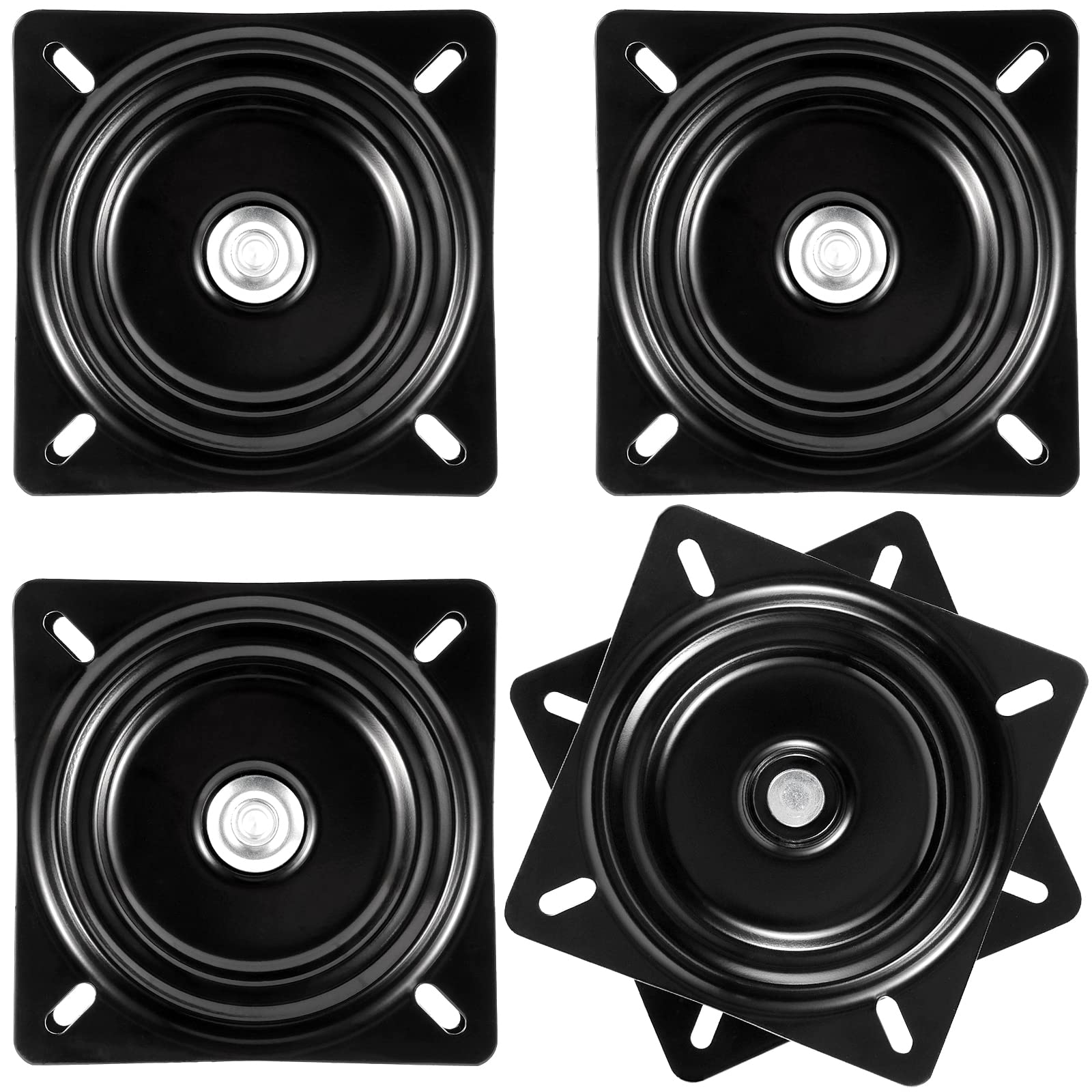 SINJEUN 4 Pack 6 Inch Heavy Duty Bar Stool Swivel Plate, Square 360 Swivel Ball Bearing Plate Replacement, Seat Swivel Base Moun