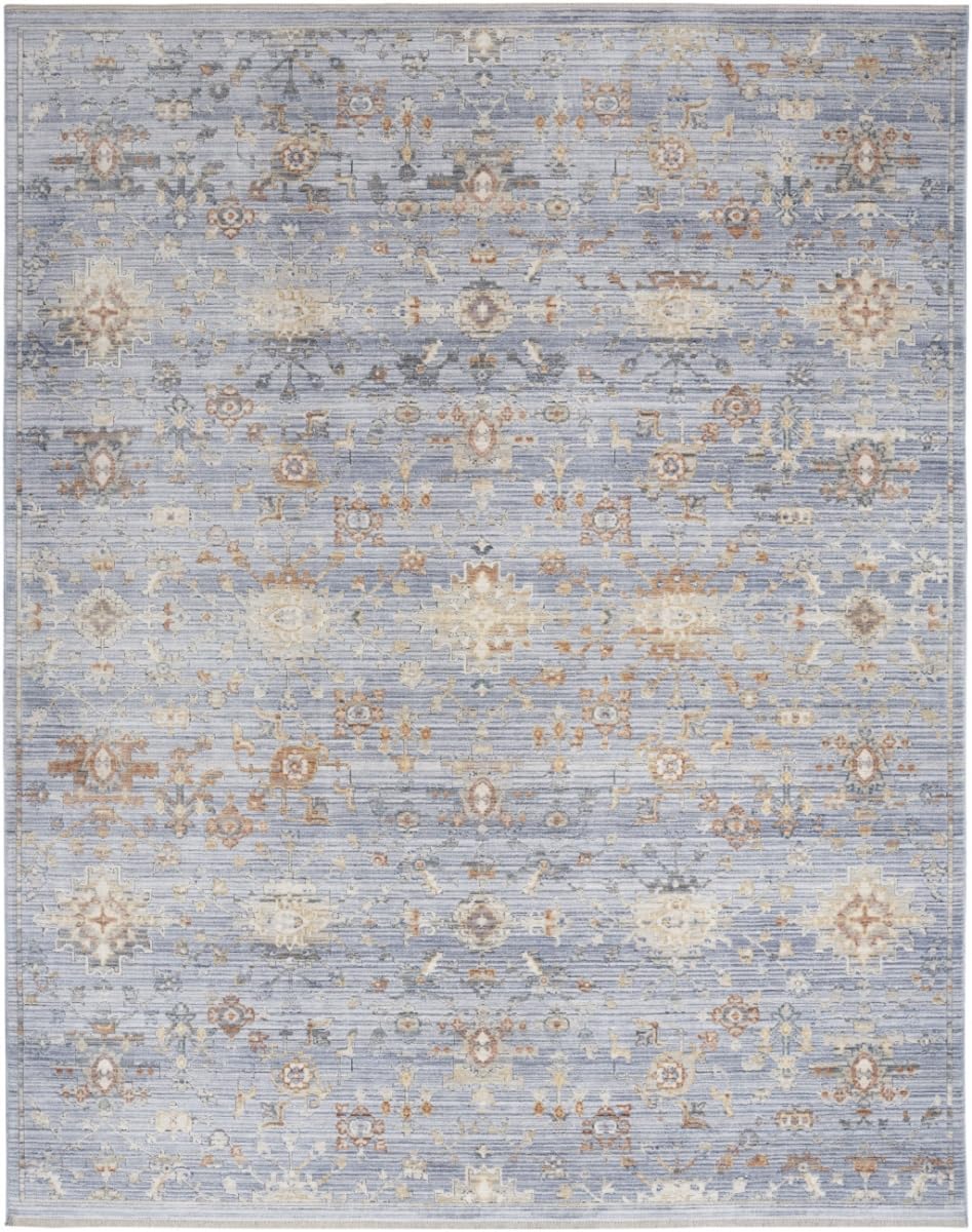 HomeRoots 533435 5 x 8 ft. Oriental Power Loom Distressed Area Rug with Fringe Blue & Ivory