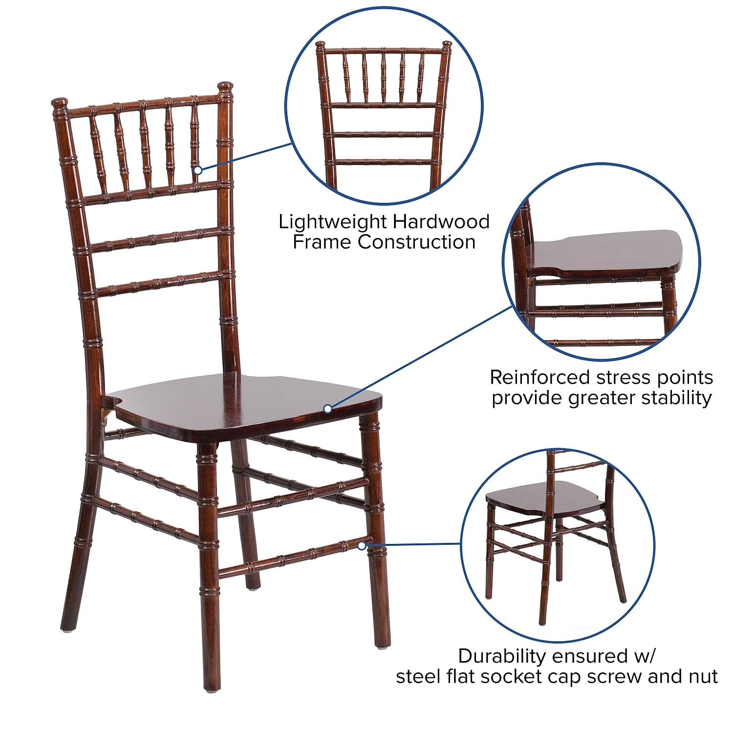 Flash Furniture HERCULES Series Fruitwood Chiavari Chair, 18&quot;D x 15.75&quot;W x 36.25&quot;H, Set of 1