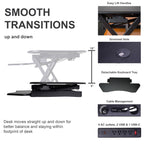 Rocelco 46" Height Adjustable Corner Standing Desk Converter with AC Outlet USB Charger and Dual Stand - Tabletop Computer Riser Workstation - Large Keyboard Tray - Black (R CADRB-46-ACUSB-DMS)