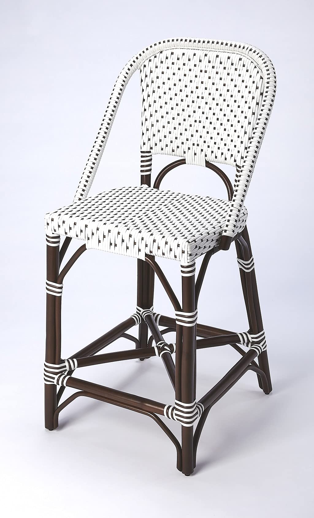 HomeRoots Rattan, PE Plastic Weave White and Chocolate Rattan Counter Stool