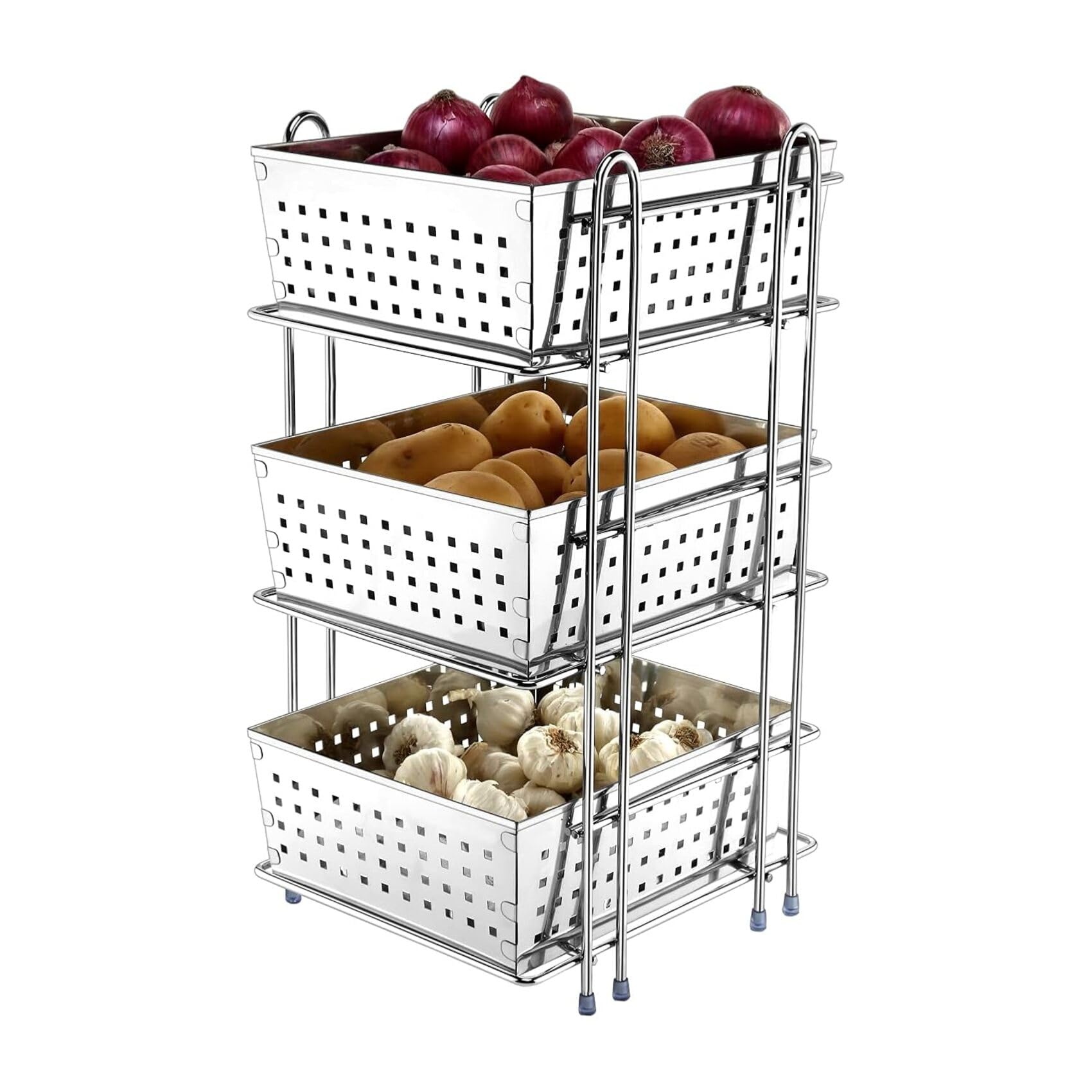 Smartslide 3 Shelves Kitchen Rack/Onion Potato Rack/Onion Garlic Trolley/Vegetable & Fruit Basket/Container Storage Box/Kitchen 