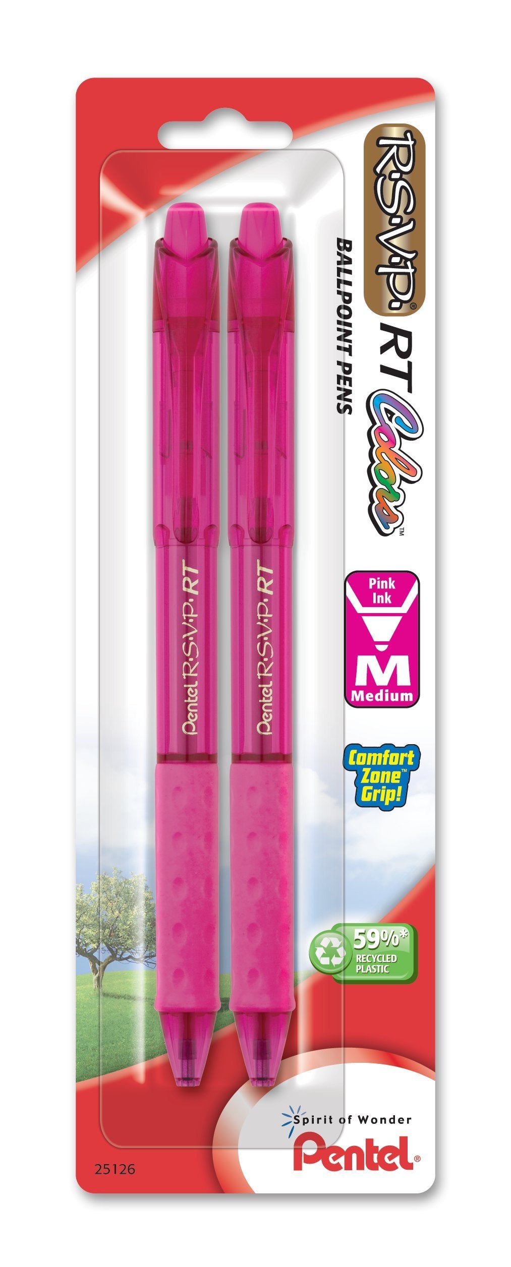 Pentel Rsvp Rt Colors Retractable Ball Point Pen, Medium Line, Barrel, Pink Ink, 2 Pack (Bk93Crbp2P)