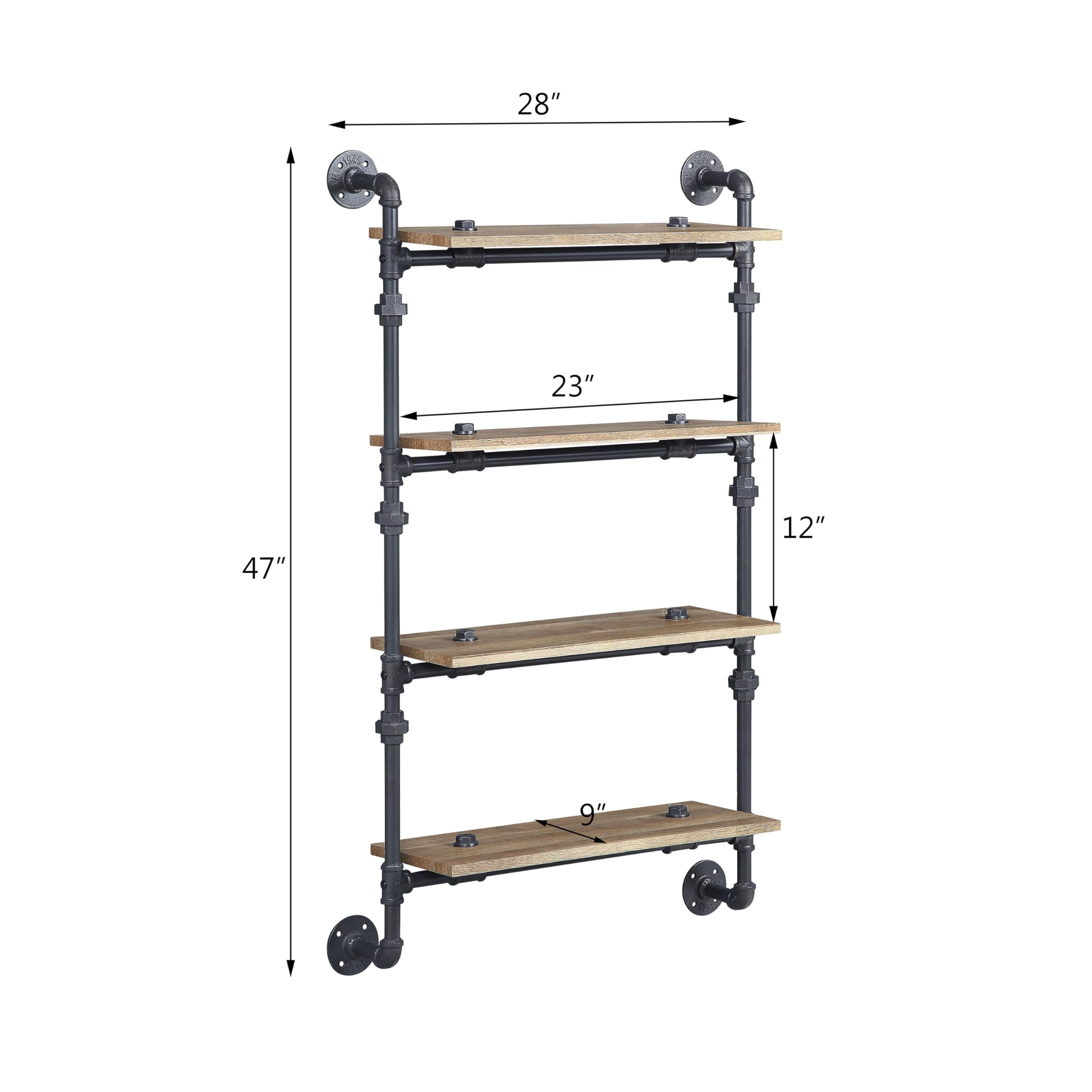 Acme Brantley Wall Rack with 4 Wooden Shelves in Oak and Sandy Black