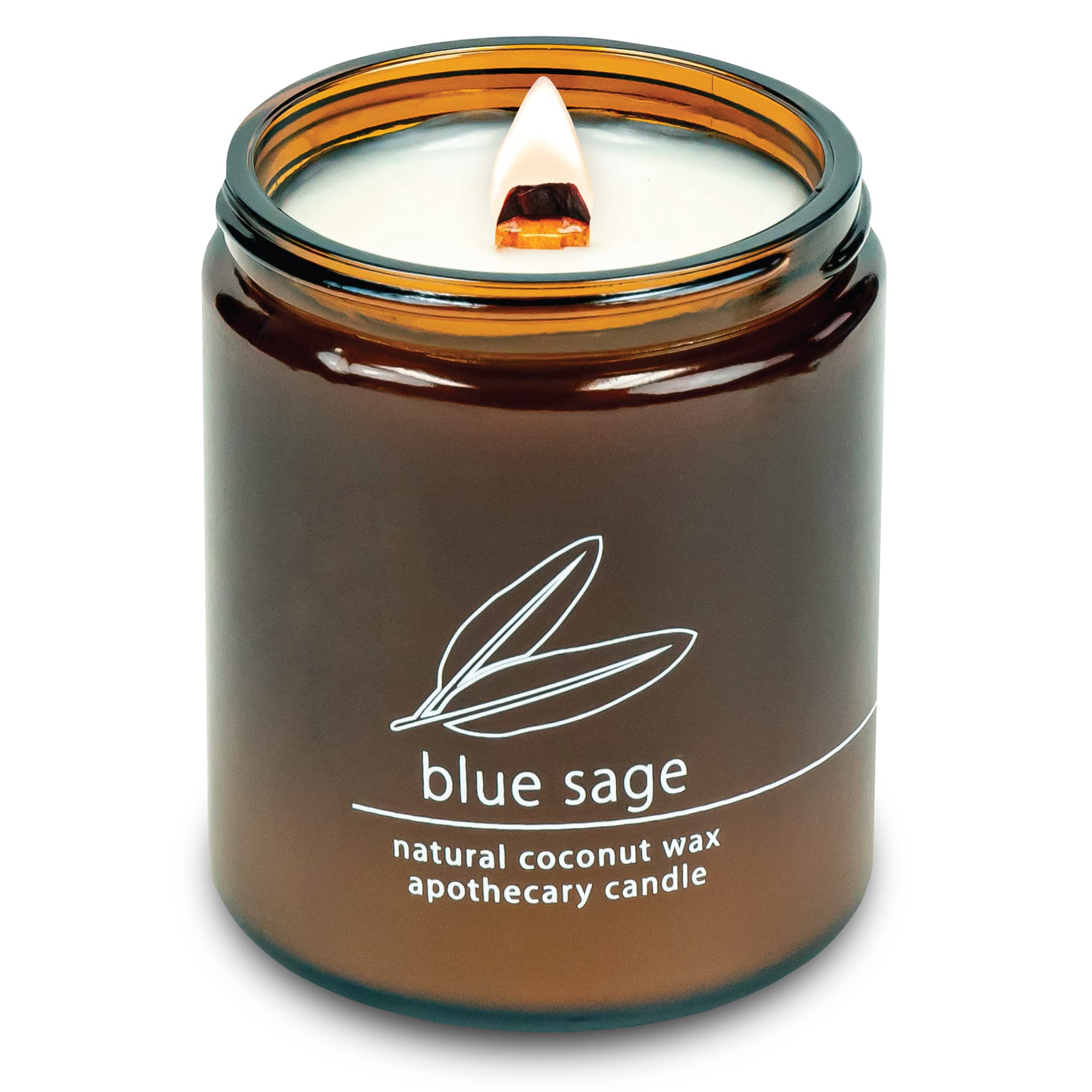 Hemlock Park Crackling Wood Wick Candle Handcrafted with Natural Coconut Wax (Standard 8 oz, Blue Sage)