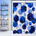 Litabel Modern Extra Long Shower Curtain For Bathroom, Royal Blue Geometric Art Decor Waterproof Bath Curtain, Abstract Fabric S