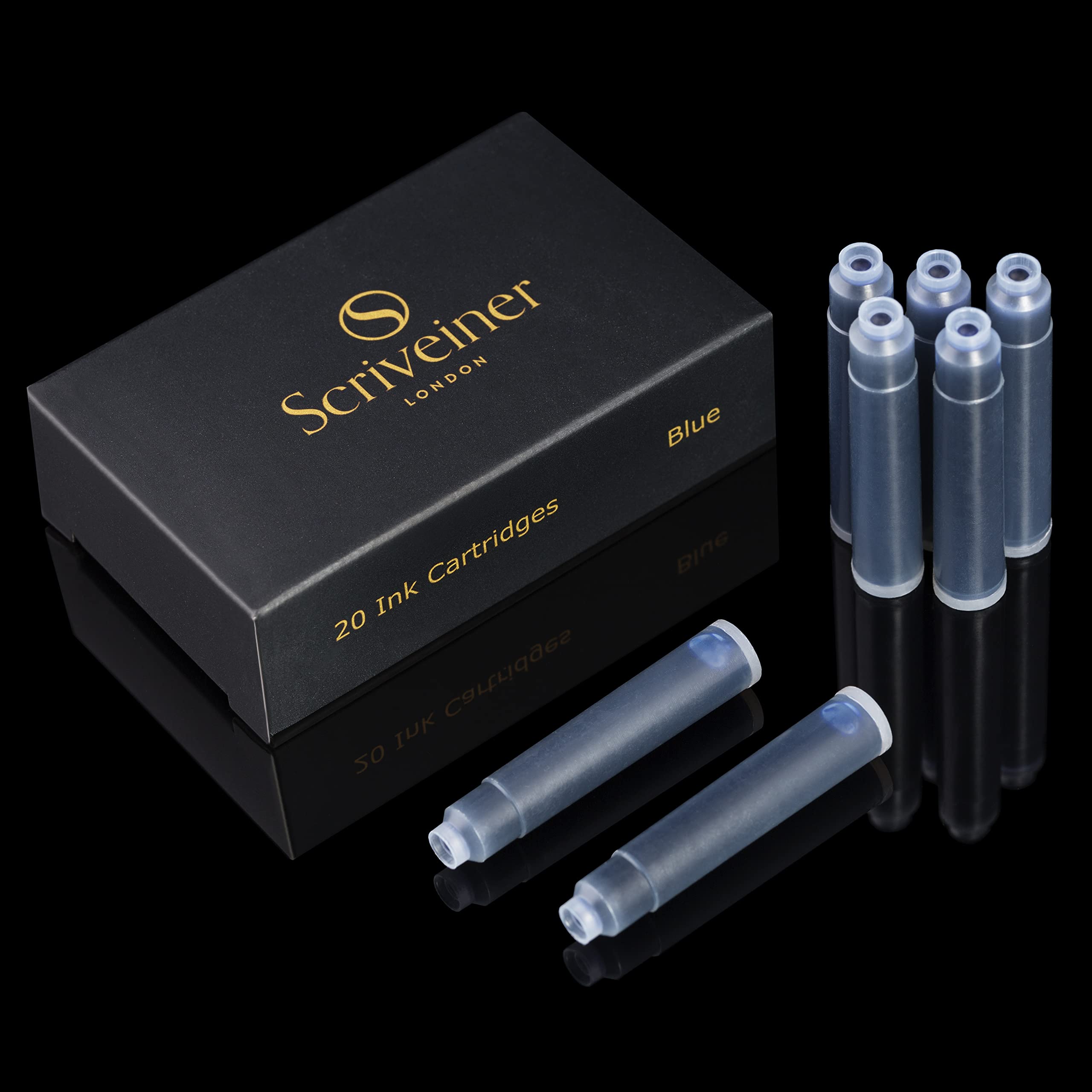 Scriveiner Fountain Pen Ink Cartridges - Blue - 20 Standard International Ink Cartridges, Made In Uk, The Best Cartridge For You