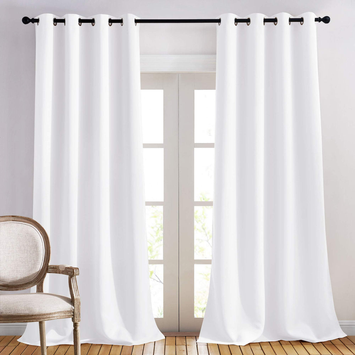 Nicetown White Curtains For Sliding Door - 52 By 95, 2 Pieces, Blocking Out 50% Sunlight Window Treatment Modern Design Curtain