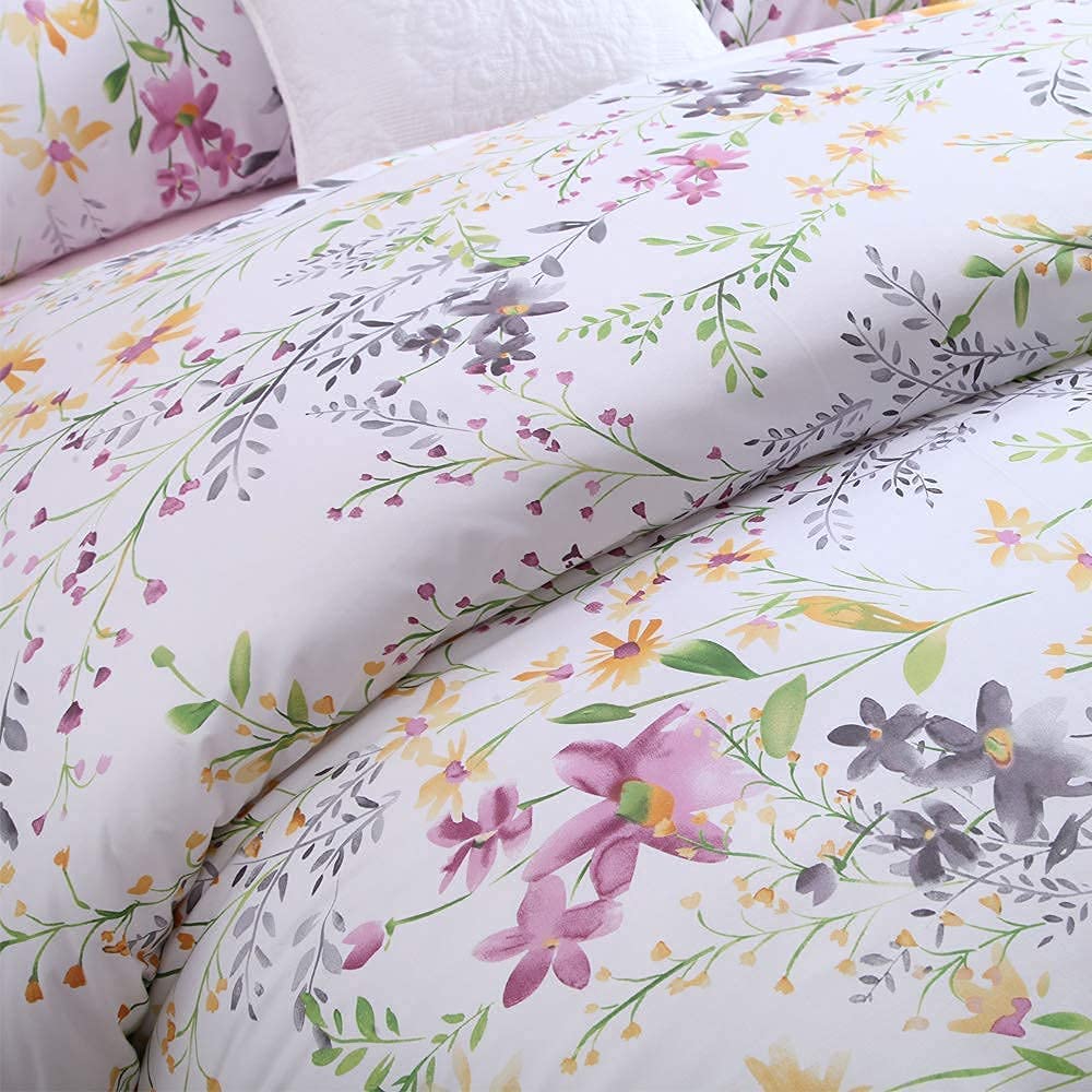 Brandream Floral Bedding Set King Size Duvet Cover Set 100% Soft & Luxurious Egyptian Cotton 800 Thread-Count 3 Piece Blossom Fl