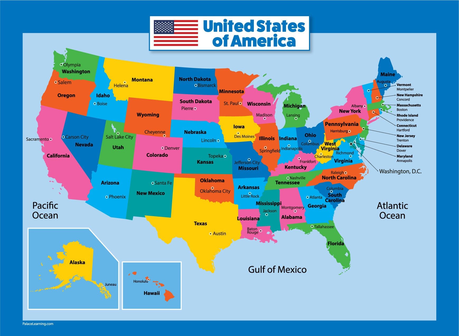 Usa Map For Kids - Laminated - United States Wall Chart Map (18 X 24)