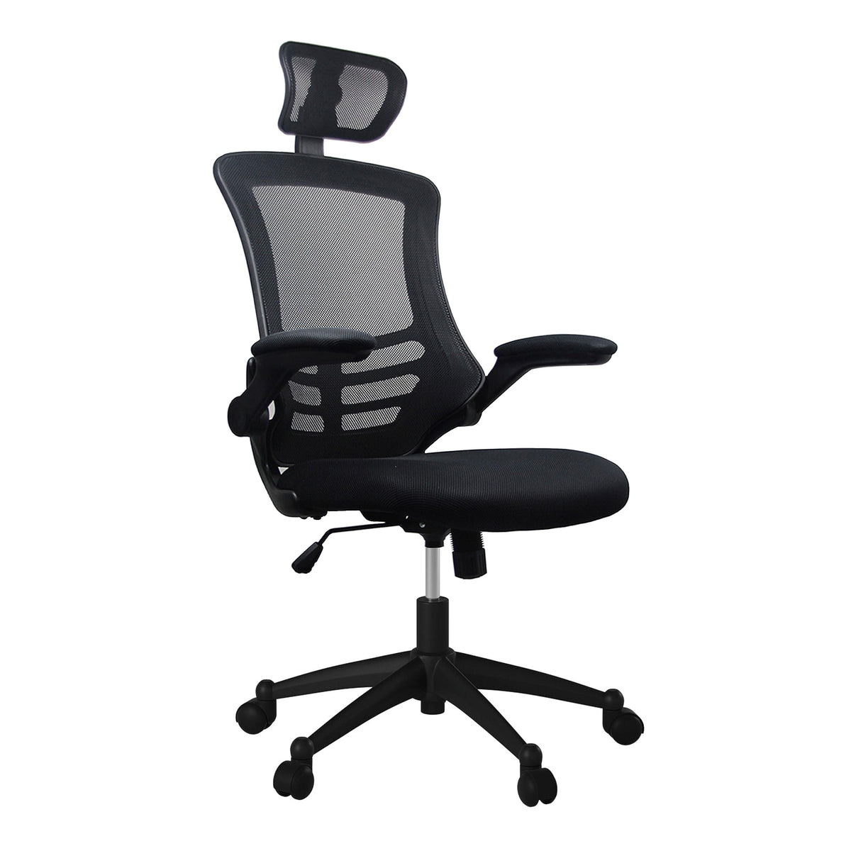 Techni Mobili Modern Ergonomic High-Back Office Chair, Executive Mesh Home Office Chair with Adjustable Headrest & Flip Up Arms, Black , 49.5&quot; x 26.37&quot; x 26.37&quot;