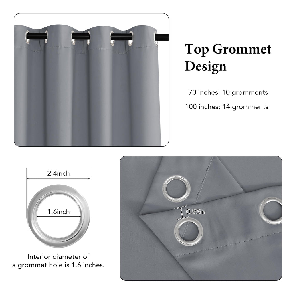 Ryb Home Blackout Curtains For Bedroom - Thermal Insulated Energy Efficiency Window Curtains For Living Room Office Dining Room Divider Outdoor Indoor Decor, W 100 X L 84, 1 Panel, Silver Grey