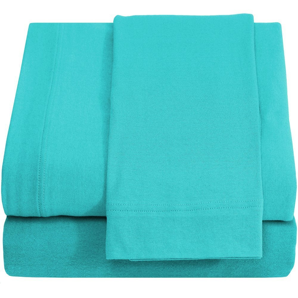 Twin Extra Long 100% Cotton Jersey Sheet Set - Soft And Comfy - By Crescent Bedding Aqua Blue Twin Xl