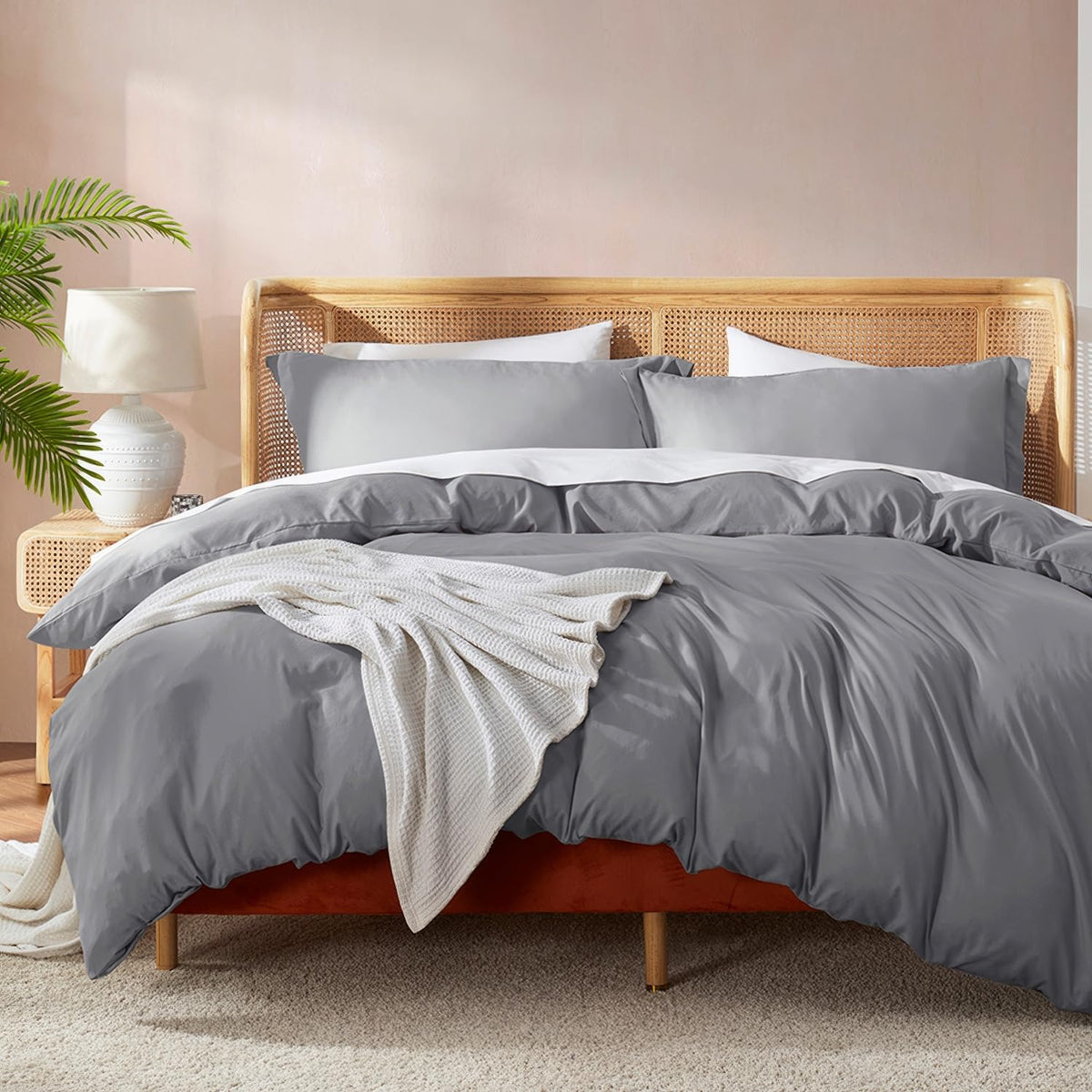 Nestl Grey Duvet Cover Full Size - Soft Double Brushed Full Size Duvet Cover Set, 3 Piece, With Button Closure, 1 Duvet Cover 80
