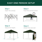 Best Choice Products 10X10Ft Easy Pop Up Canopy W/Side Wall, 10 Pockets, Portable Carrying Case, 1-Button Setup, 4 Weight Bags - Dark Green