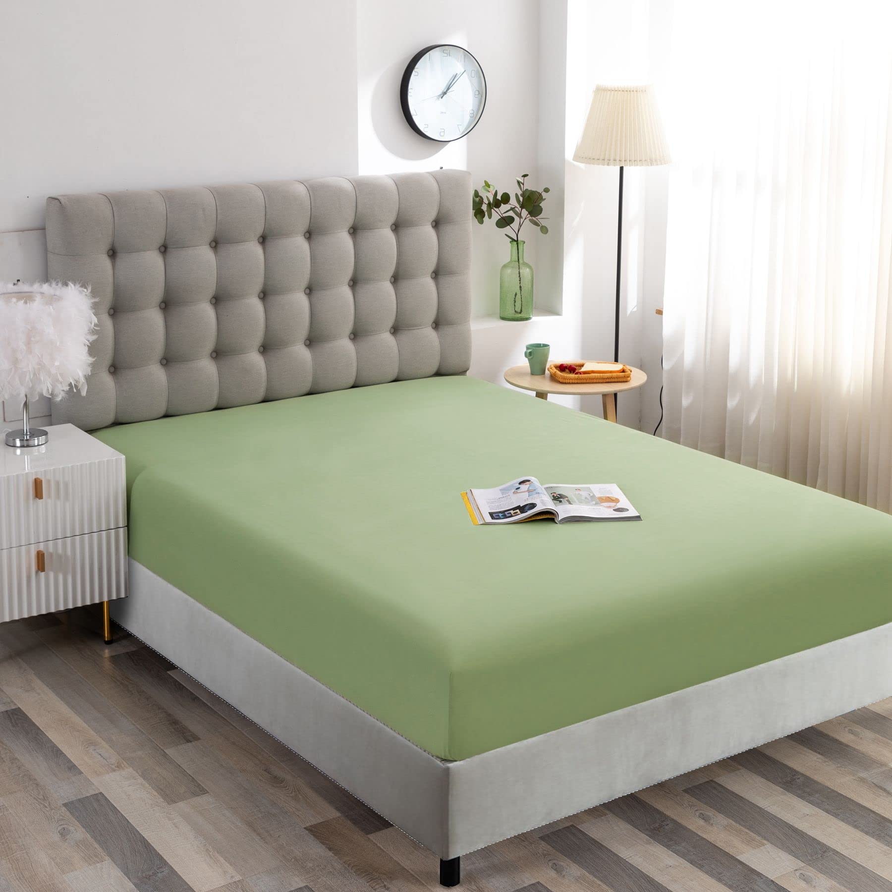 Ghooss Sage Green Full Fitted Sheet Only,Ultra Soft And Wrinkle Fitted Bottom Sheets For Full Size Bed-1 Pack(Full,Sage Green)