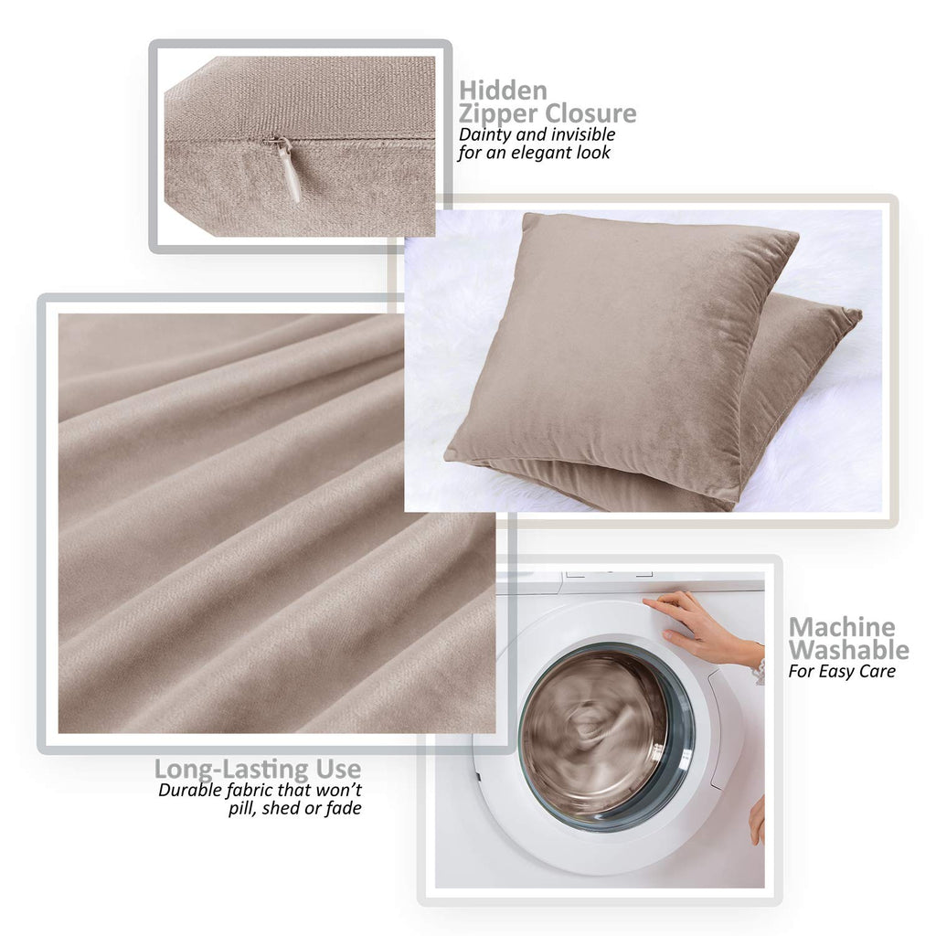 Nestl Throw Pillow Covers, Cozy Velvet Decorative Outdoor Pillow Covers 18X18 Inches, Soft Solid Cushion Covers For Sofa, Bed And Car, Set Of 4 - Taupe Sand