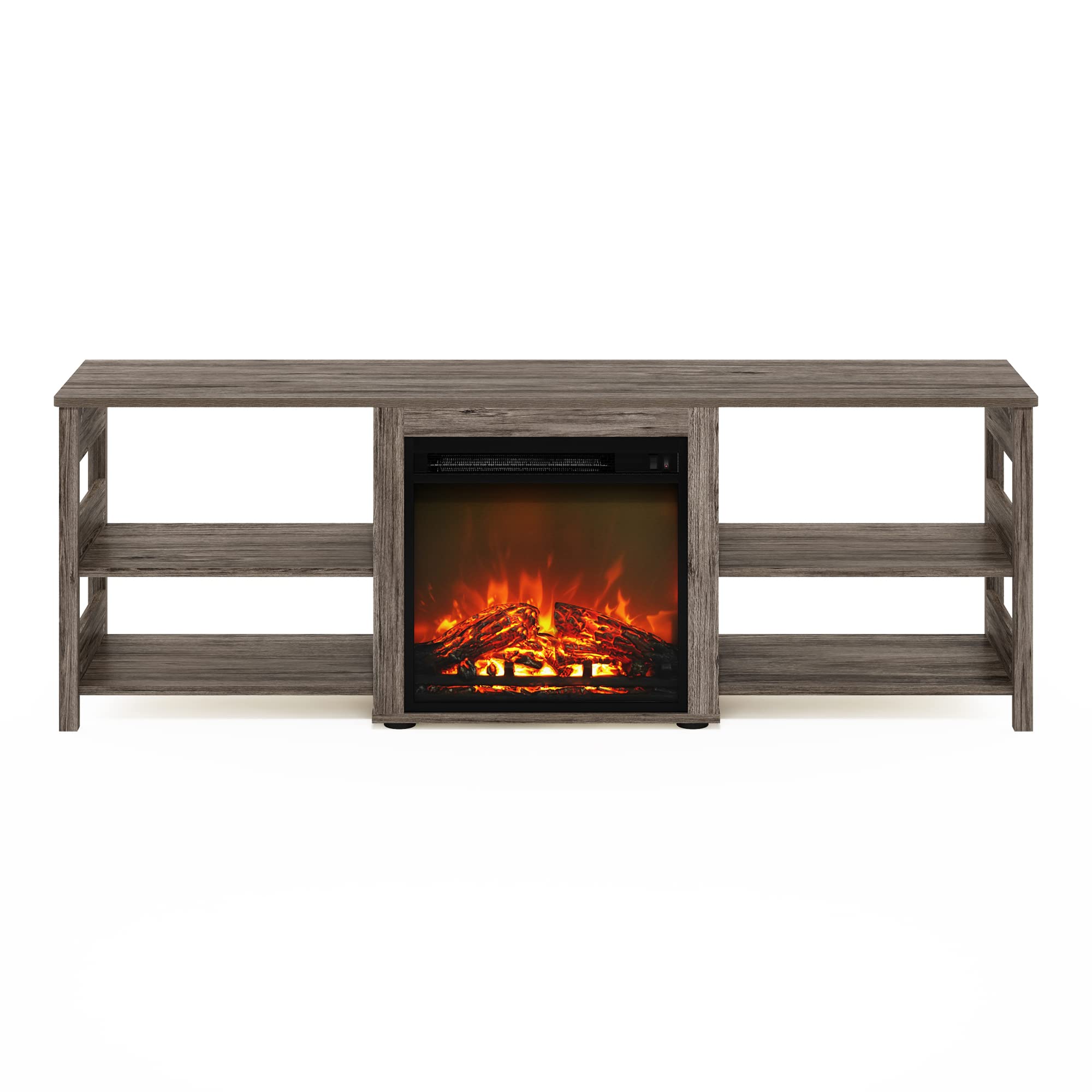 Furinno Classic 70 Inch TV Stand with Fireplace, Rustic Oak