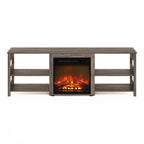 Furinno Classic 70 Inch TV Stand with Fireplace, Rustic Oak