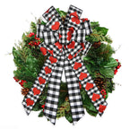 Threetols Large Valentine'S Day Wreath Bows, Black White Buffalo Plaid Bows Wreath For Front Door Red Glitter Heart Decoration B