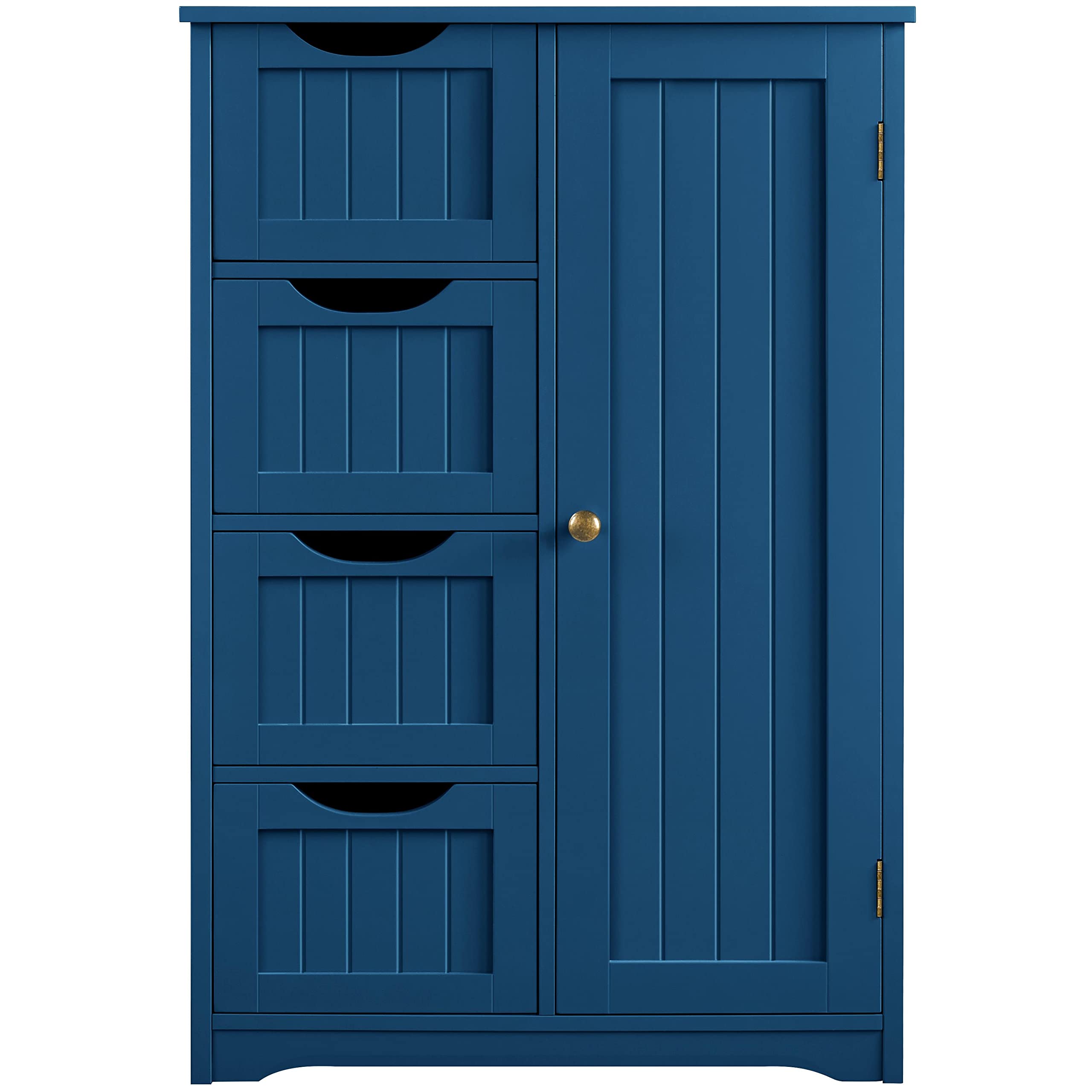 Yaheetech Wooden Bathroom Floor Cabinet, Side Storage Organizer Cabinet With 4 Drawers And 1 Cupboard, Freestanding Entryway Storage Unit Console Table, Bathroom Furniture Home Decor, Navy Blue
