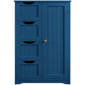 Yaheetech Wooden Bathroom Floor Cabinet, Side Storage Organizer Cabinet With 4 Drawers And 1 Cupboard, Freestanding Entryway Storage Unit Console Table, Bathroom Furniture Home Decor, Navy Blue