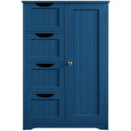 Yaheetech Wooden Bathroom Floor Cabinet, Side Storage Organizer Cabinet With 4 Drawers And 1 Cupboard, Freestanding Entryway Storage Unit Console Table, Bathroom Furniture Home Decor, Navy Blue