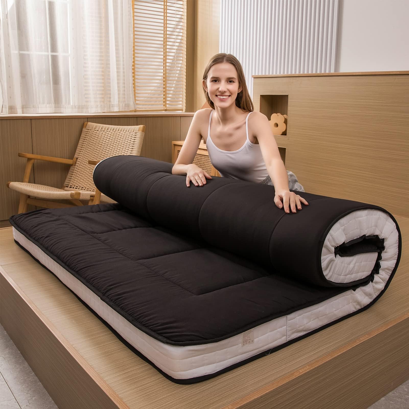 MAXYOYO Futon Mattress, Padded Japanese Floor Mattress Quilted Bed Mattress Topper, Extra Thick Folding Sleeping Pad Breathable 
