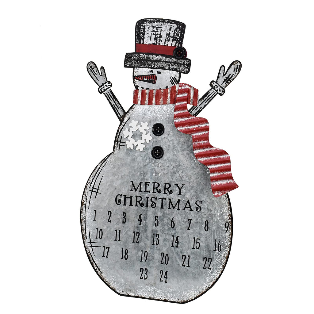 Metal Snowman Christmas Countdown Advent Calendar, Rustic Snowman Snowflake 24 Days Countdown to Christmas Snowman Table Top Wal