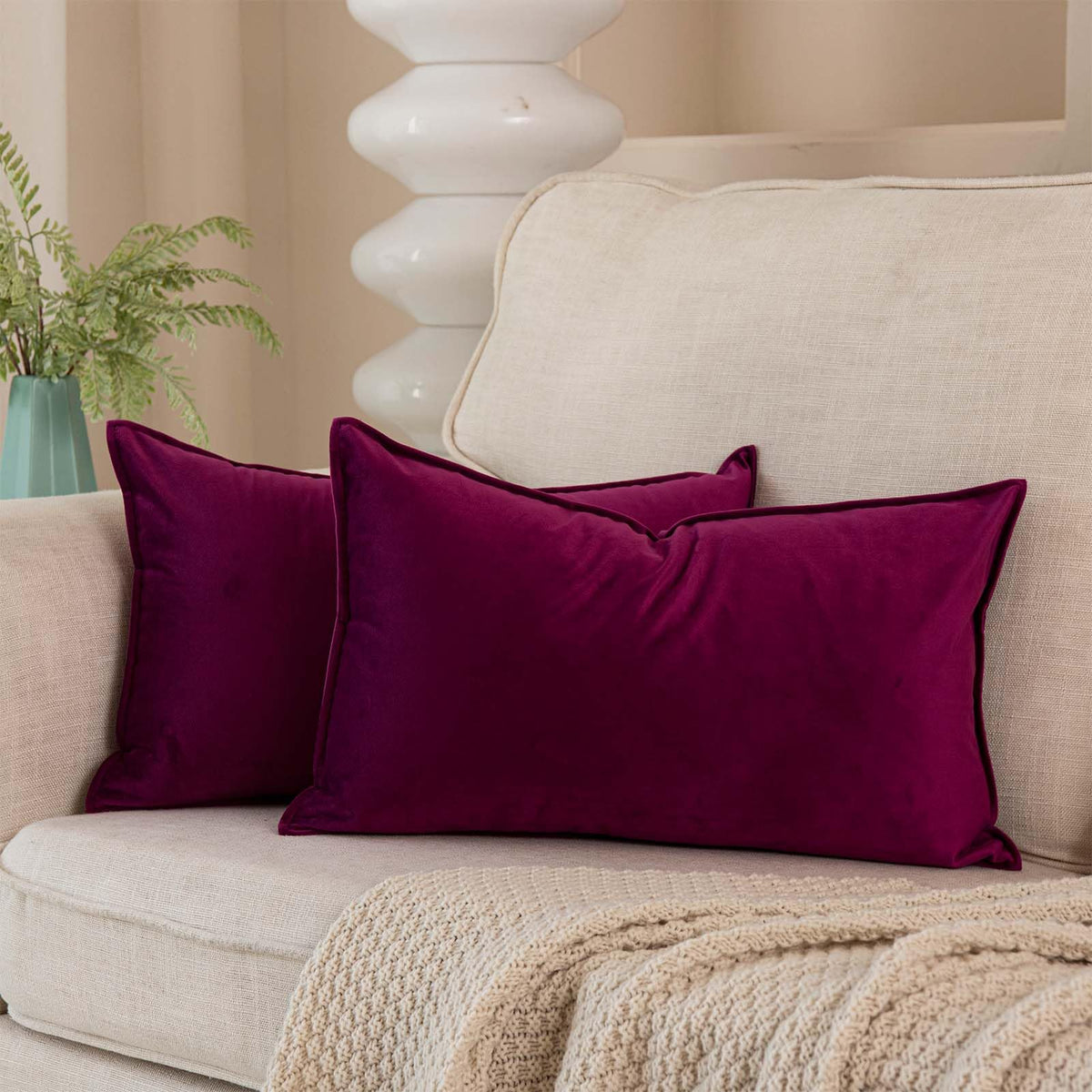 Juspurbet Purple Decorative Velvet Throw Pillow Covers 16X24 Inch Set Of 2,Broadside Soft Cushion Case With Invisible Zipper For