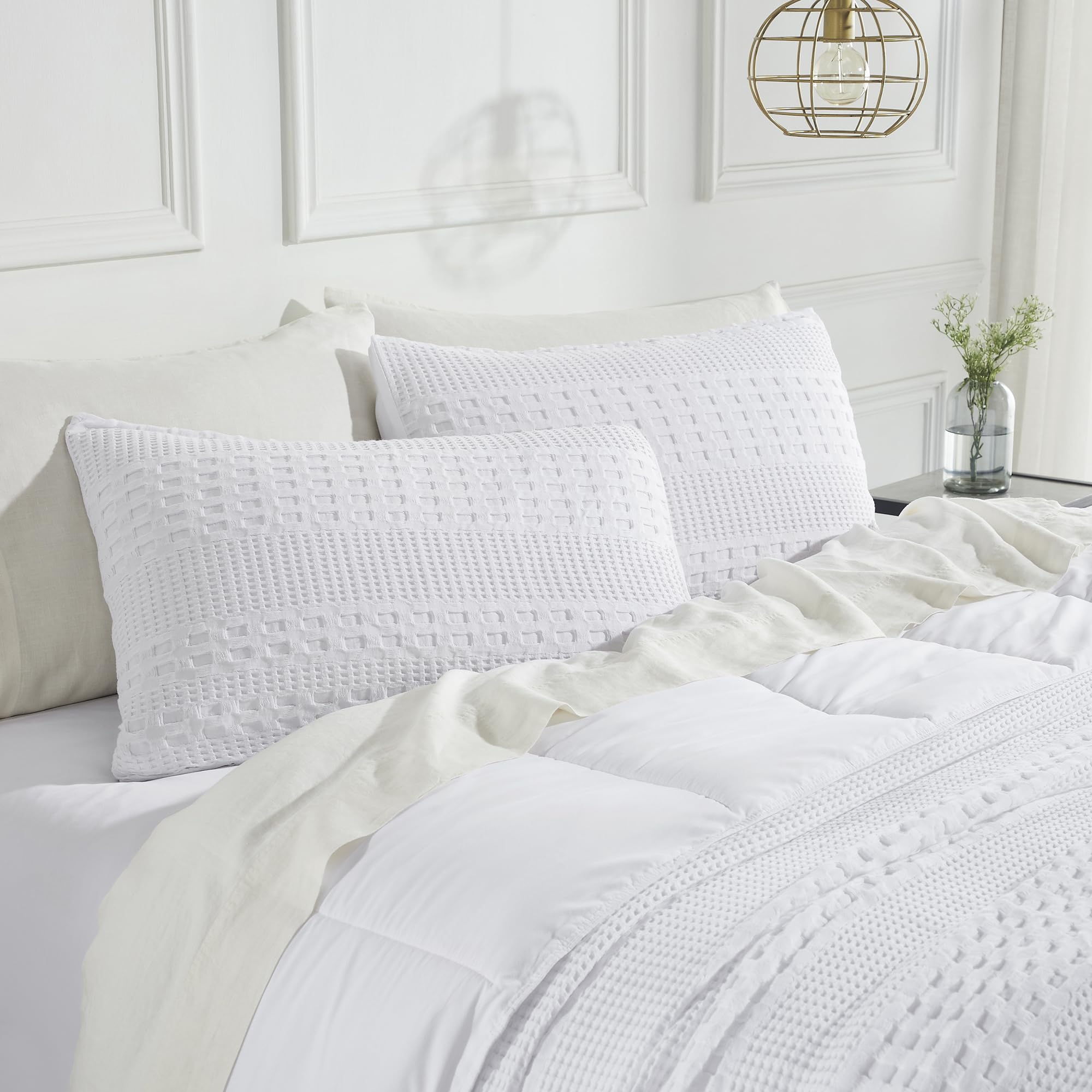 Vhc Brands 100% Cotton Waffle Weave White King Size Sham Set Of 2 20X36, Decorative Throw Pillow Covers/Shams, Boho Farmhouse Be