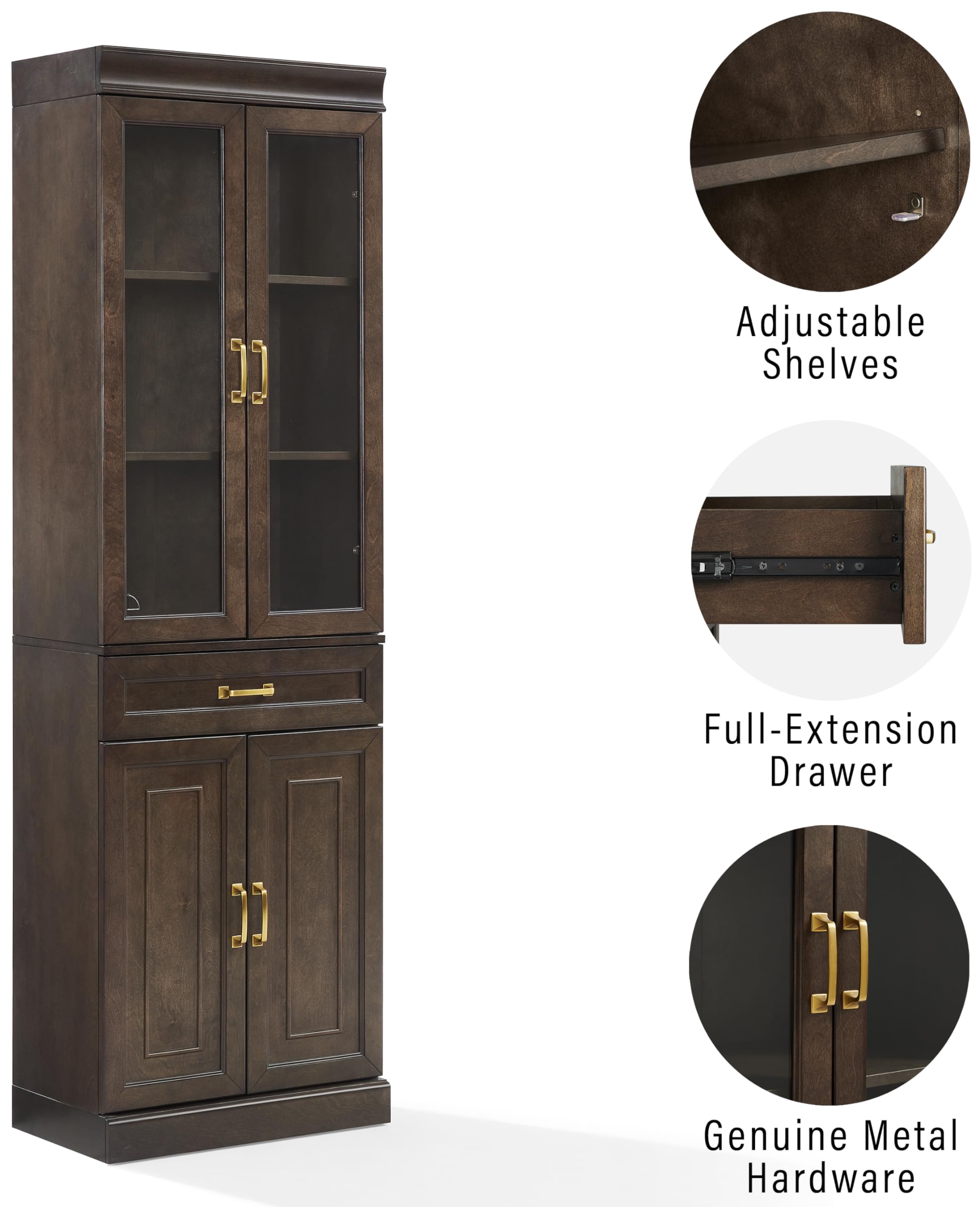 Crosley Furniture Stanton Glass Door Pantry Storage Cabinet with Shelves, Kitchen, Dining, or Laundry Room, Coffee