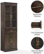 Crosley Furniture Stanton Glass Door Pantry Storage Cabinet with Shelves, Kitchen, Dining, or Laundry Room, Coffee