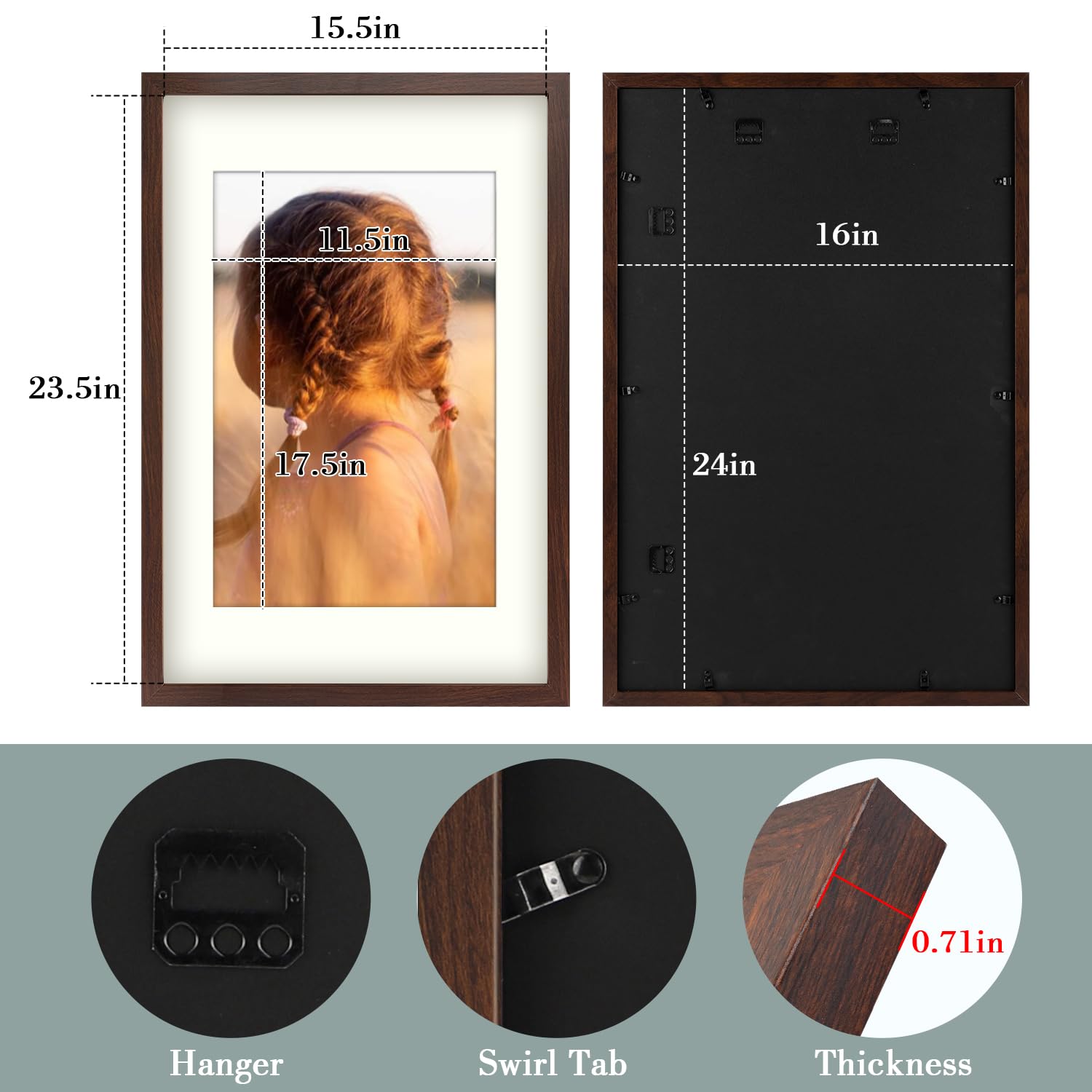 Golden State Art, 16X24 Picture Frame With Mat For 12X18 - High Definition Glass Wall Mounting Horizontal Vertical Display (Brow
