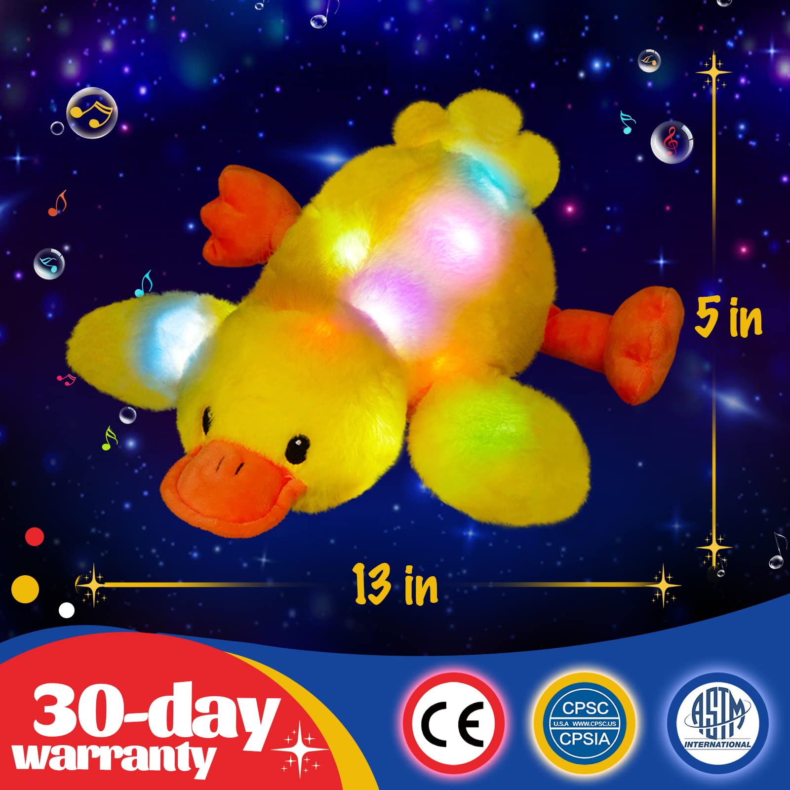 Glow Guards 12' Musical Light Up Yellow Duck Stuffed Animal Led Glowing Singing Soft Plush Toy Pillow Night Lullaby Holiday Bir