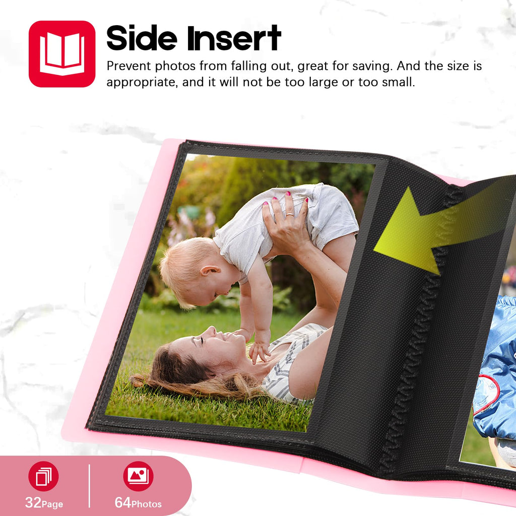 Small Photo Album 5X7 Holds 64 Photos Black Inner Page With Strong Elastic Band, 5X7 Mini Book Photo Pictures Album For Artwork,