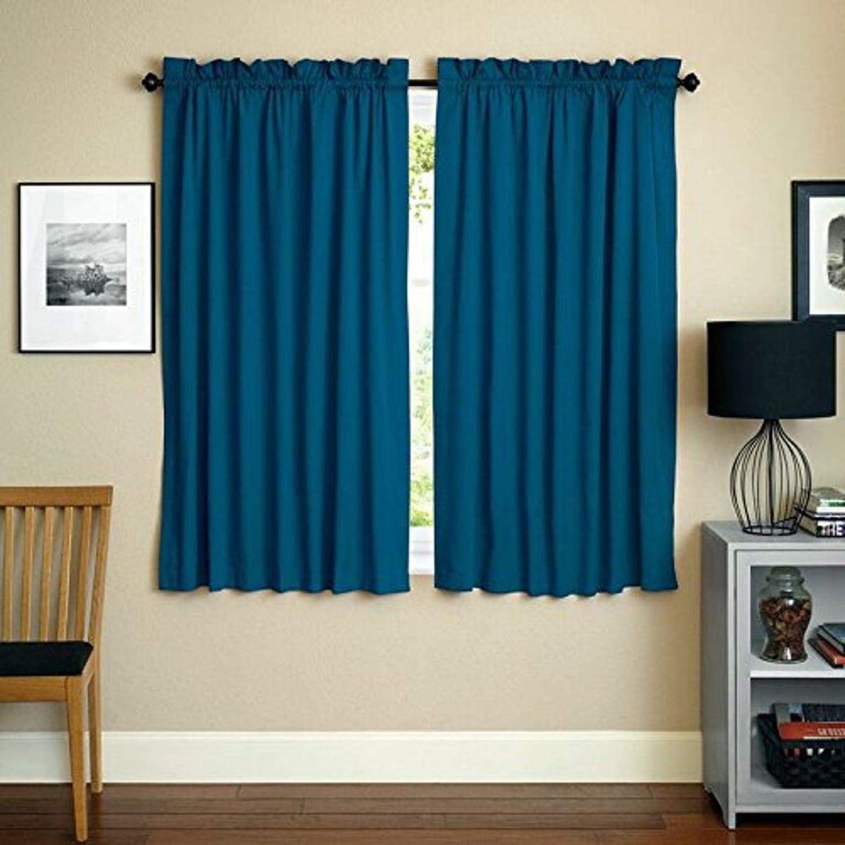 Blazing Needles Reversible Rod Pocket Room-Darkening Twill Curtain Panels, 63&quot; by 52&quot;, Indigo 2 Count