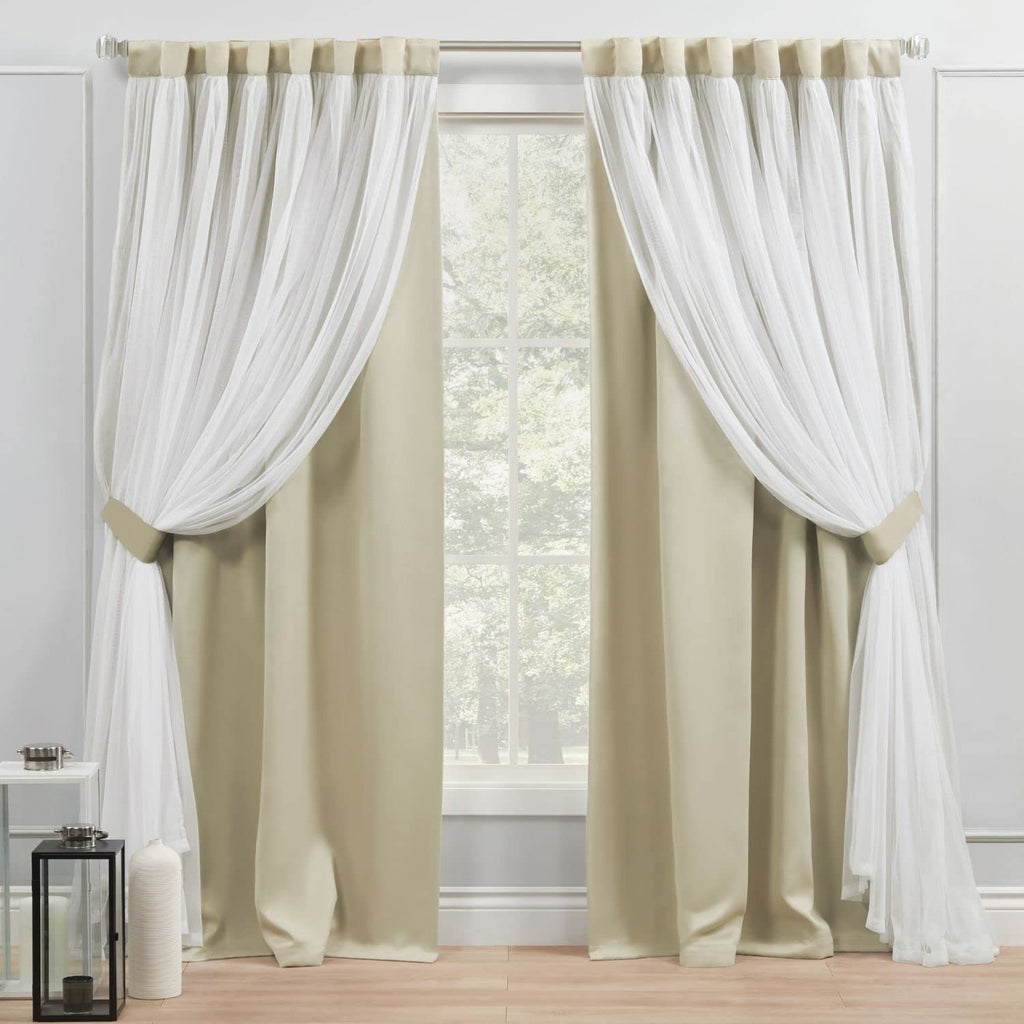 Exclusive Home Catarina Layered Solid Room Darkening Blackout and Sheer Hidden Tab/Rod Pocket Top Curtain Panel Pair, 52''x84'',