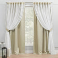 Exclusive Home Catarina Layered Solid Room Darkening Blackout and Sheer Hidden Tab/Rod Pocket Top Curtain Panel Pair, 52''x84'',