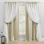 Exclusive Home Catarina Layered Solid Room Darkening Blackout and Sheer Hidden Tab/Rod Pocket Top Curtain Panel Pair, 52''x84'',