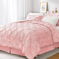 Jollyvogue Pink/Ivory Cal King Size Comforter Sets 7 Pieces, Pintuck Bed In A Bag Comforter Set For Bedroom, Bedding Comforter S