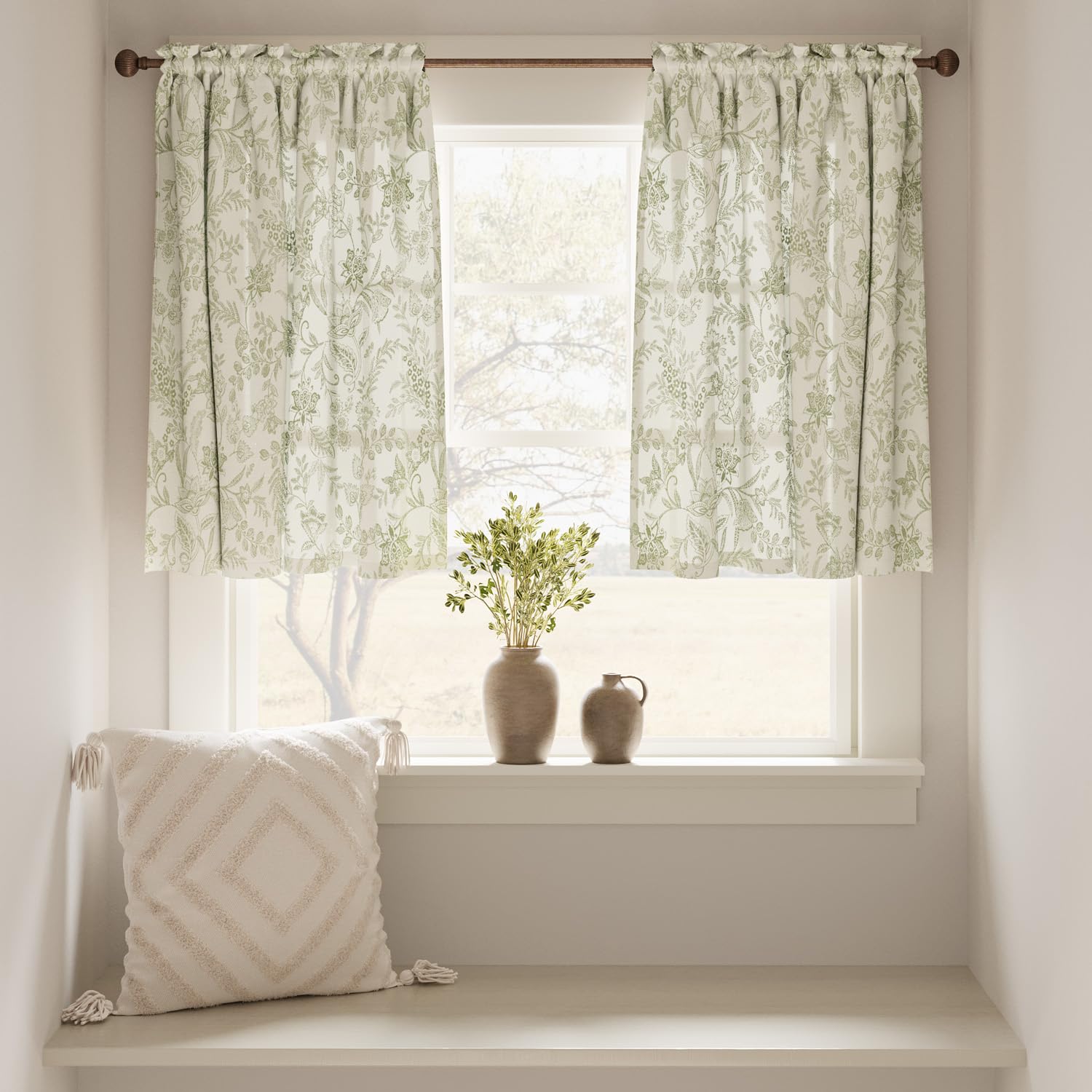 Jinchan Floral Kitchen Curtains 36 Inch Linen Tier Curtains Farmhouse Cafe Curtains Country Botanic Small Window Curtains Rod Po