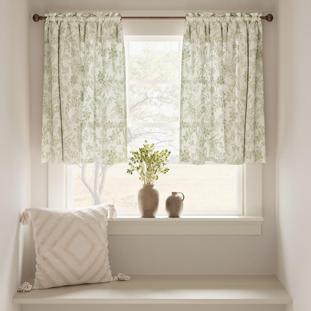 Jinchan Floral Kitchen Curtains 36 Inch Linen Tier Curtains Farmhouse Cafe Curtains Country Botanic Small Window Curtains Rod Po