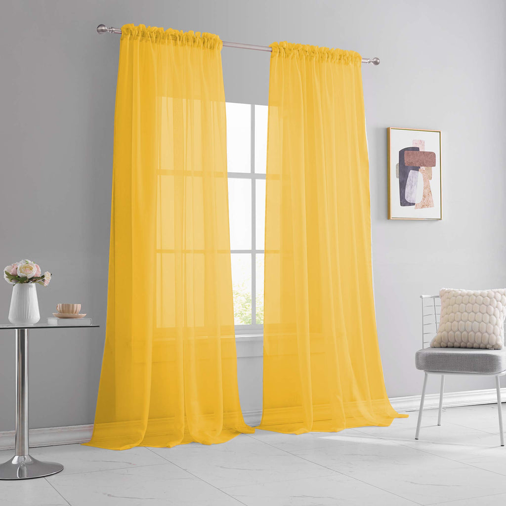 KEQIAOSUOCAI Gold Yellow Sheer Curtains 108 Inches Long Bedroom Extra Long Dark Yellow Sheer Voile Rod Pocket Drapes Panels for 