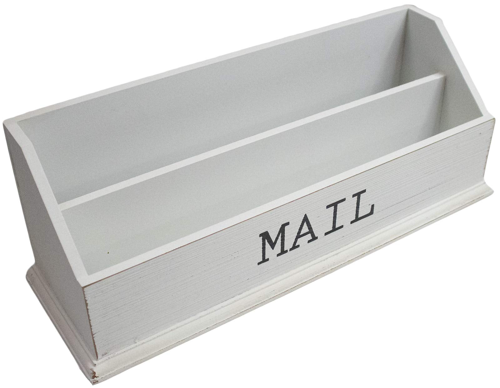 Rustic Wooden Office Desk Organizer & Mail Rack With Distressed Wood Finish 12' X 4' X 5' (White)