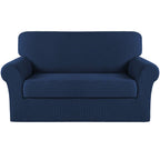 Turquoize Stretch Sofa Slipcover 2 Pieces Sofa Cover Couch Cover For 2 Cushion Couch Washable Furniture Protector Covers With Elastic Bottom Feature Thick Jacquard Fabric (Loveseat, Navy)