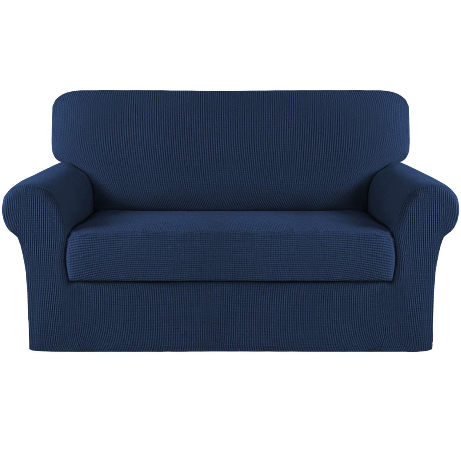 Turquoize Stretch Sofa Slipcover 2 Pieces Sofa Cover Couch Cover For 2 Cushion Couch Washable Furniture Protector Covers With Elastic Bottom Feature Thick Jacquard Fabric (Loveseat, Navy)