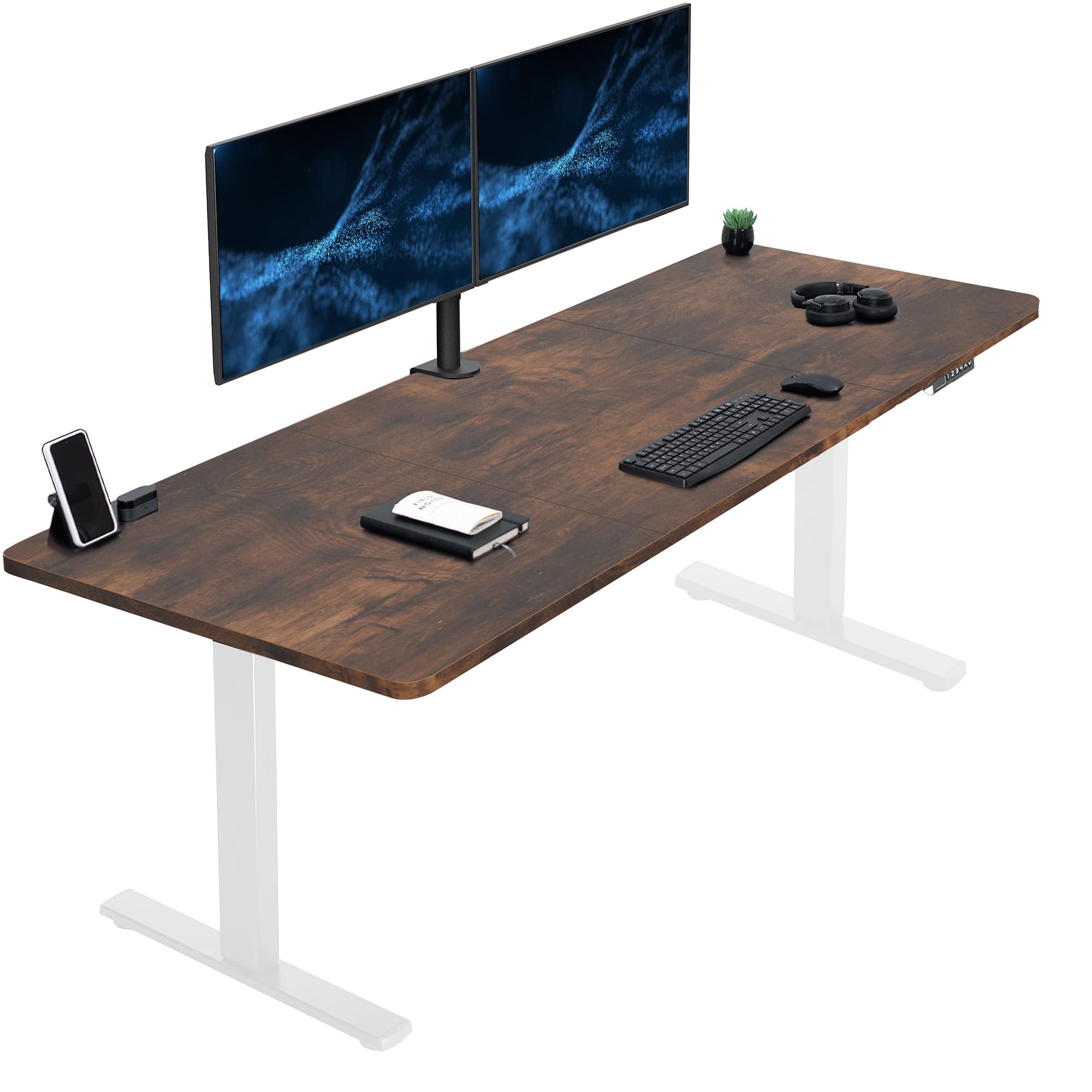 VIVO Large Electric 83 x 30 in Standing Desk, Memory Height Adjustment, 1B Series, Holds 220 lbs, Rustic Vintage Brown Top White